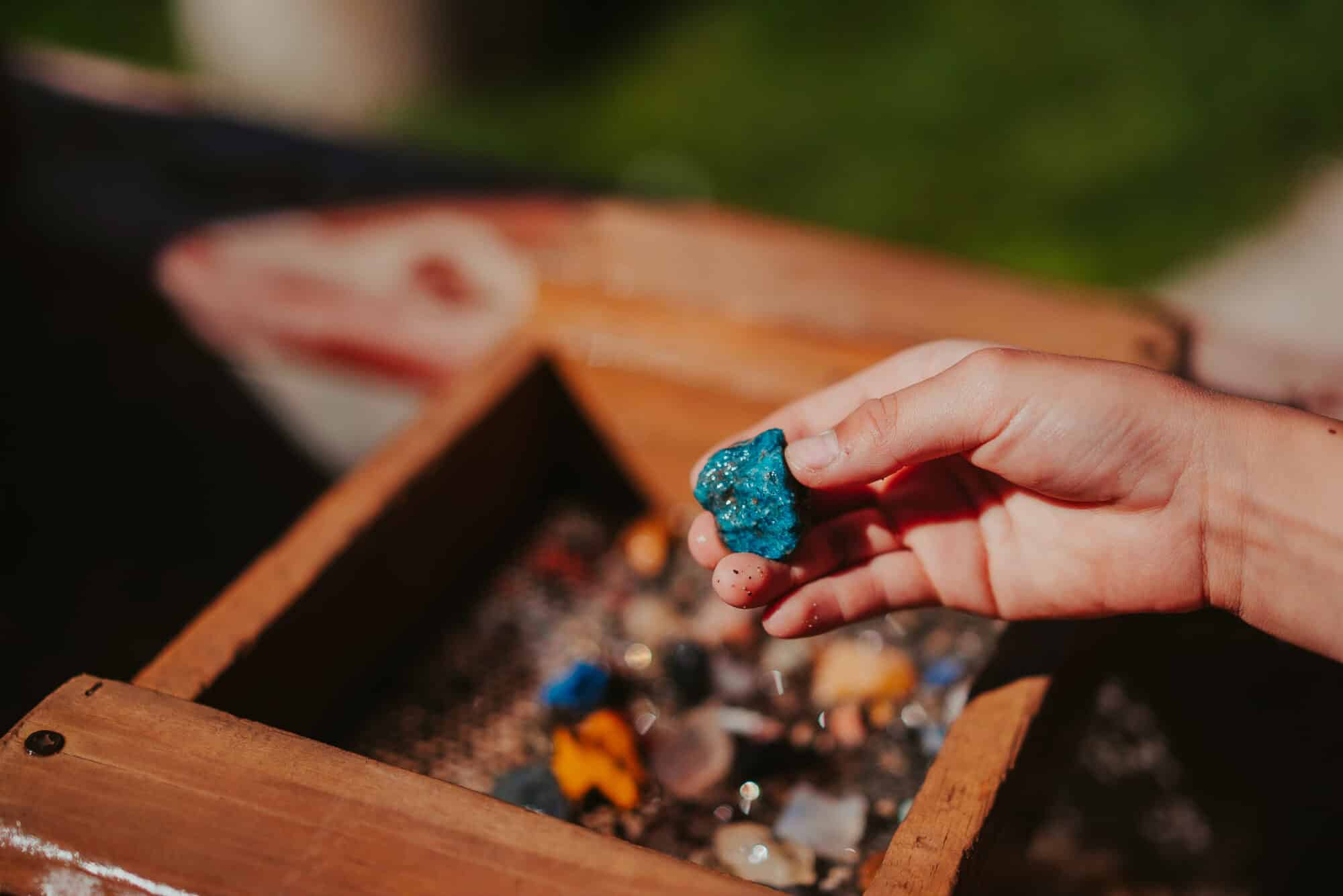 Detailed shot of one of the turquoise gems found at the treasure panning trough