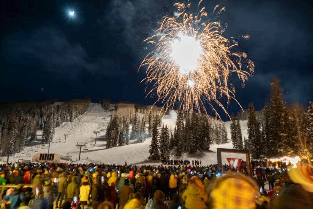 New years eve fireworks over the ski slopes