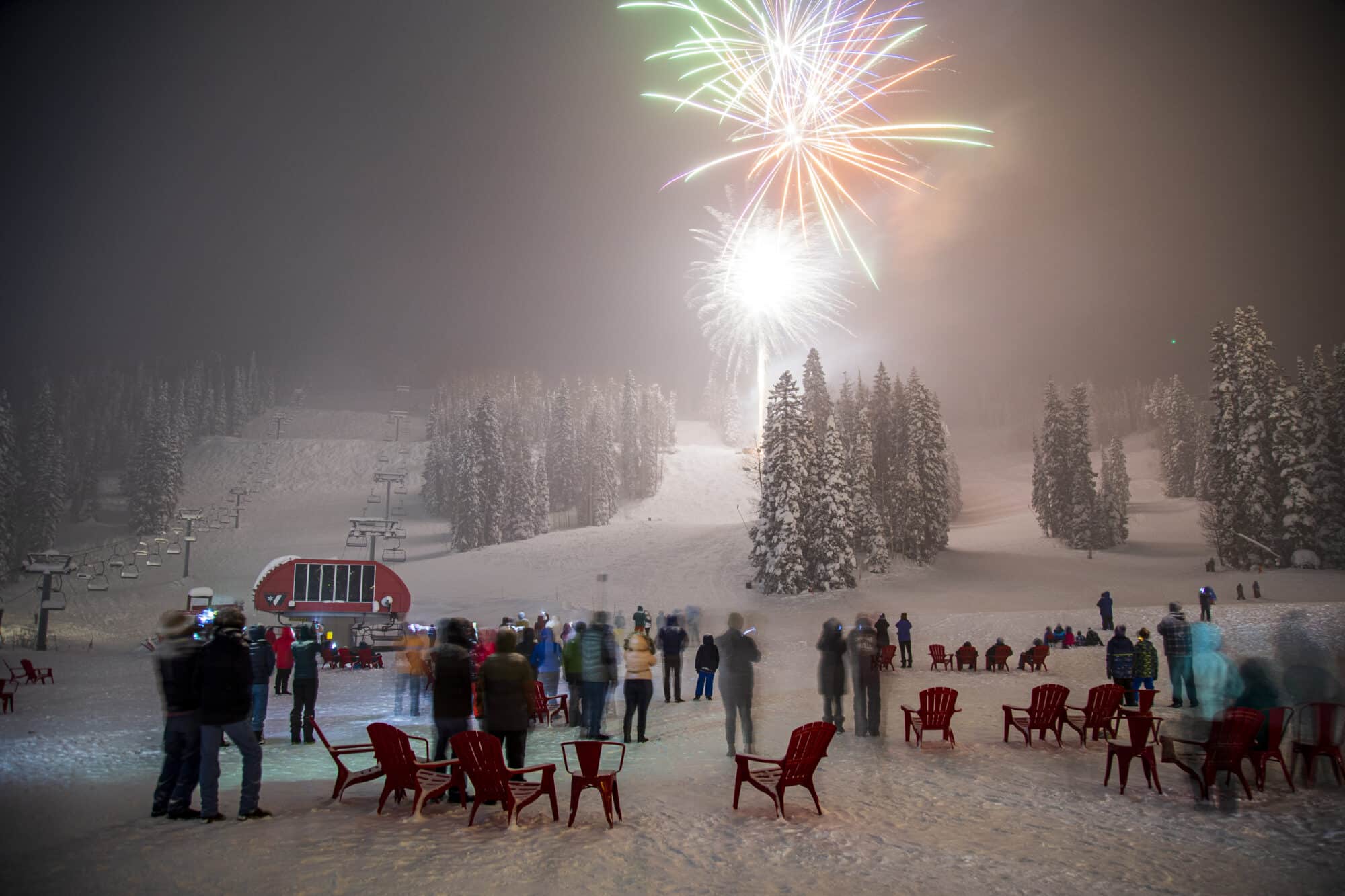 Fireworks light up the mountain at the New Years Eve fireworks display