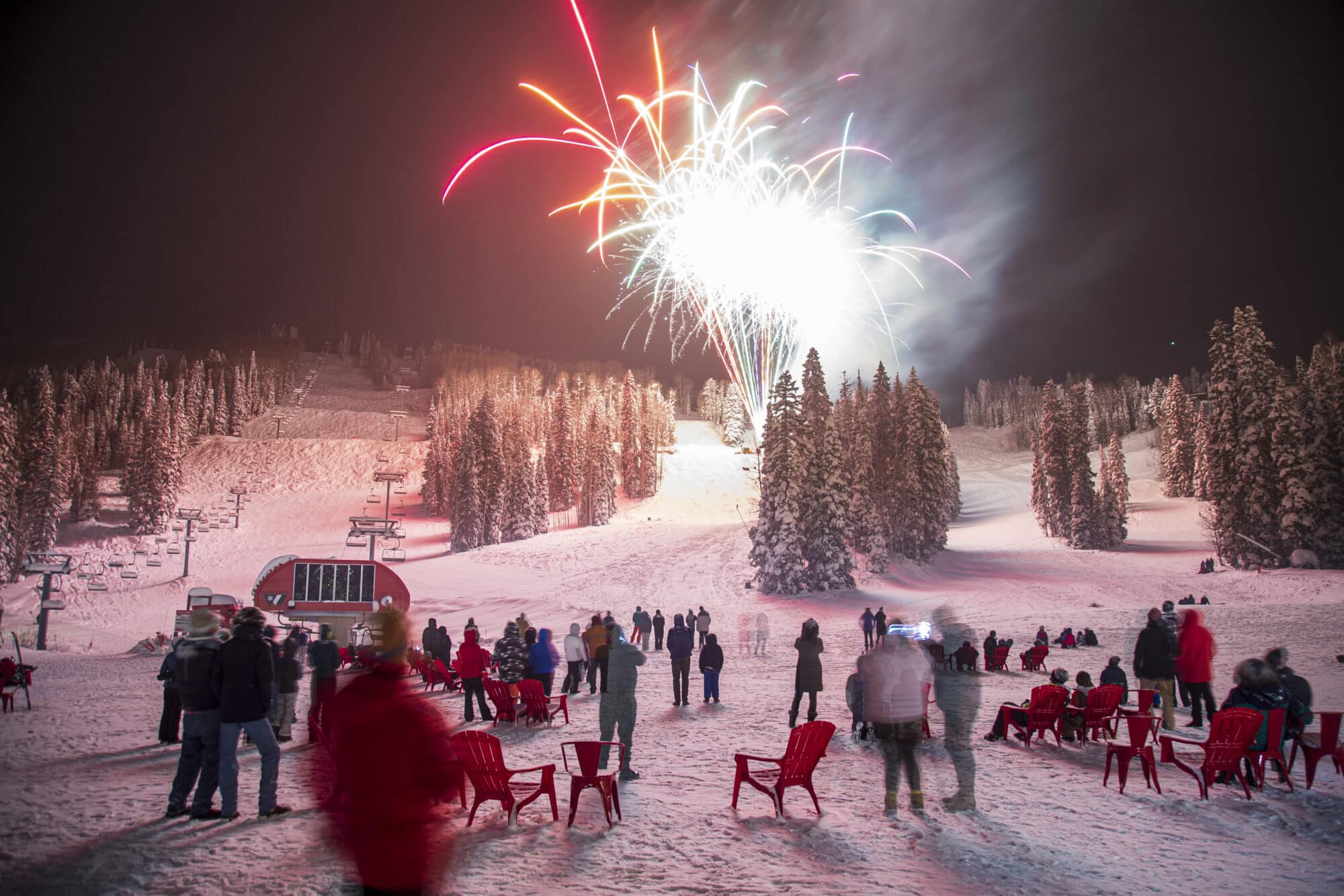 Fireworks show there vibrant colors at the New Years Eve fireworks display