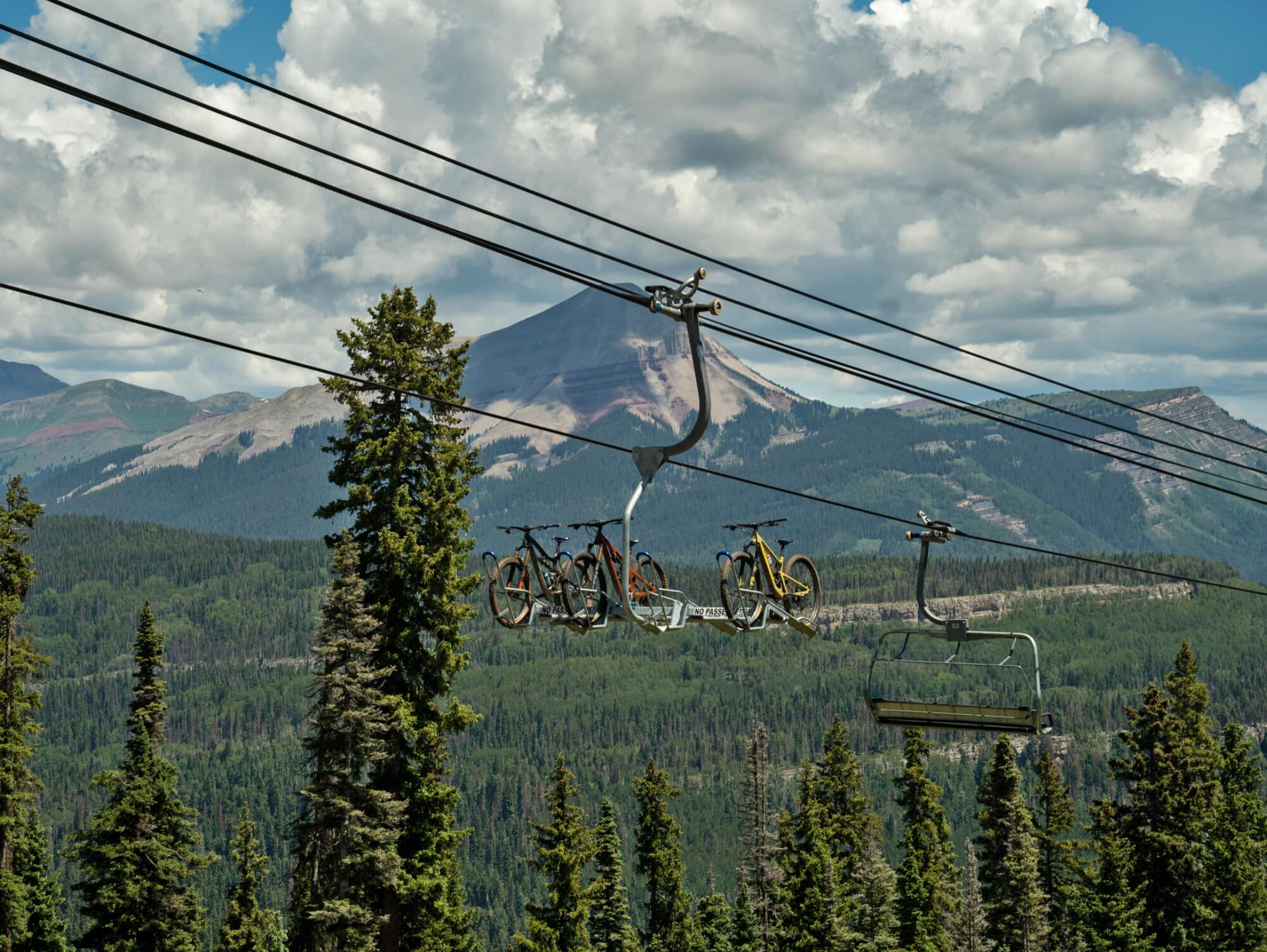 Mountain bikes loaded on bike carrier trays