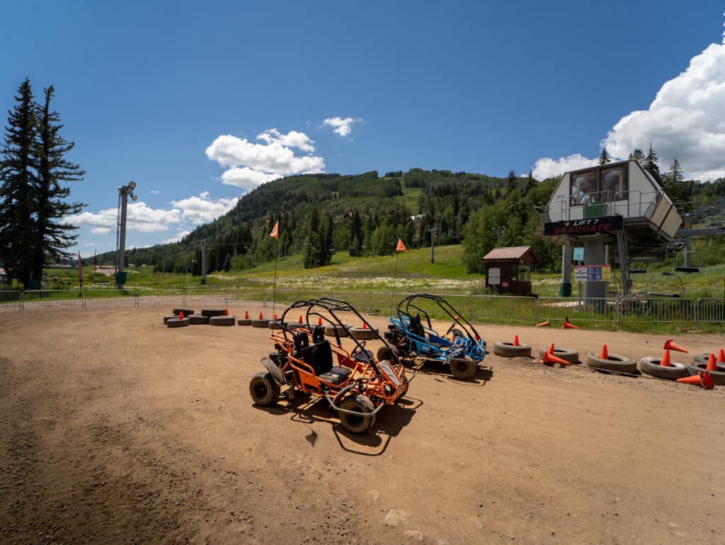 Go-karts lined up ready to race the kids off road track