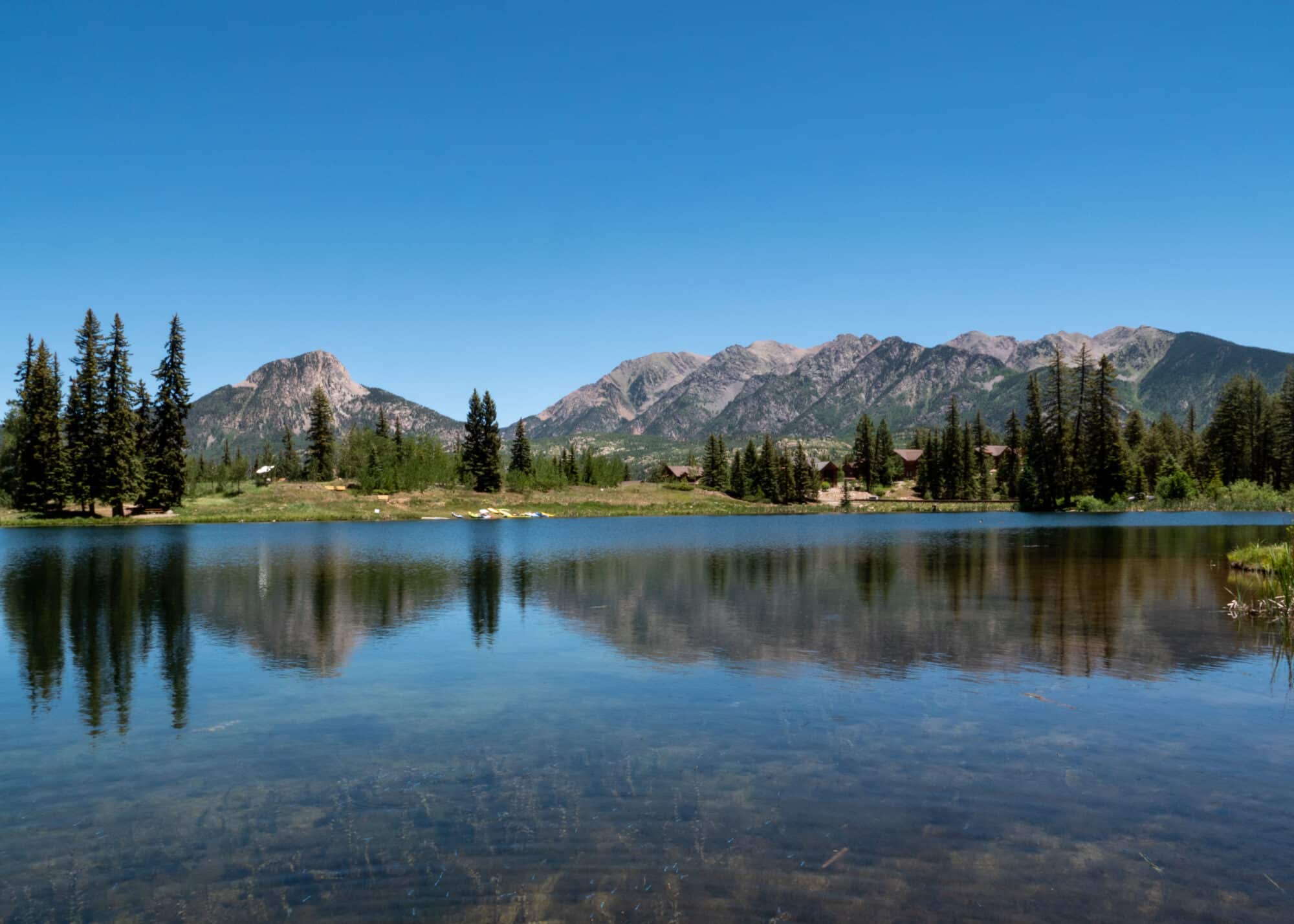 Summer shot of Twilight lake looking at Potato Hill and the Needles Mountain Range