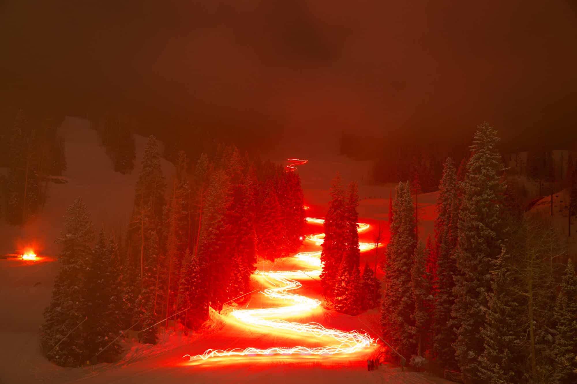 Long exposure shot of the the Purgatory torchlight parade