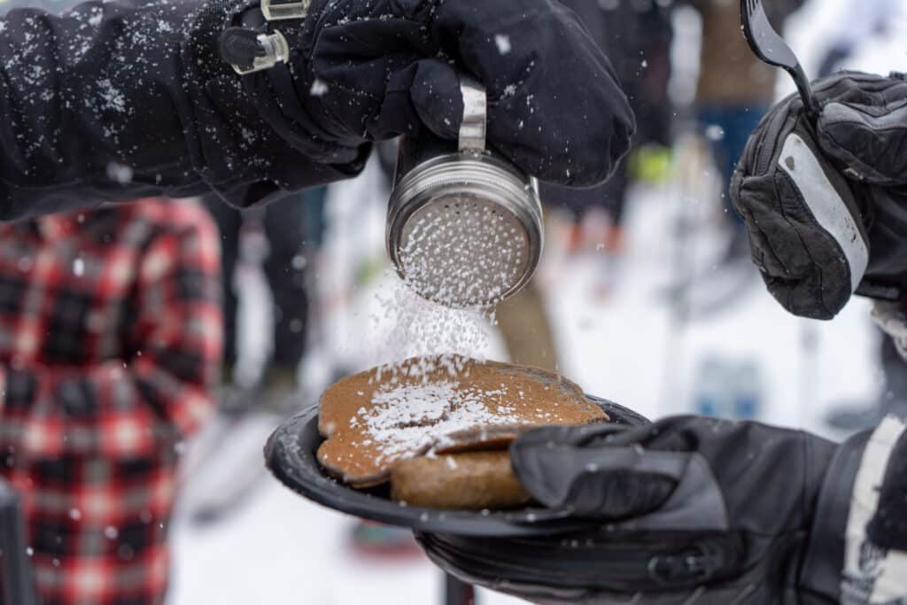 Powdered pancakes at the base area