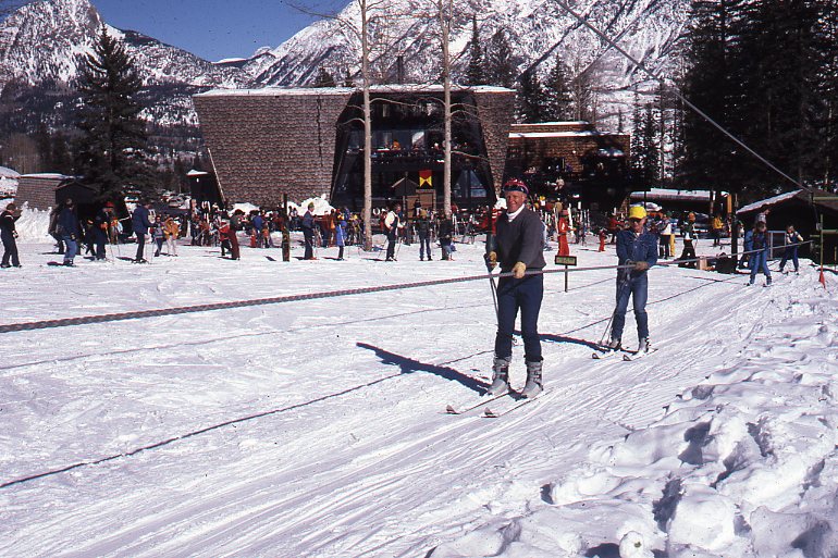 vintage photo of a skier with a tow rope