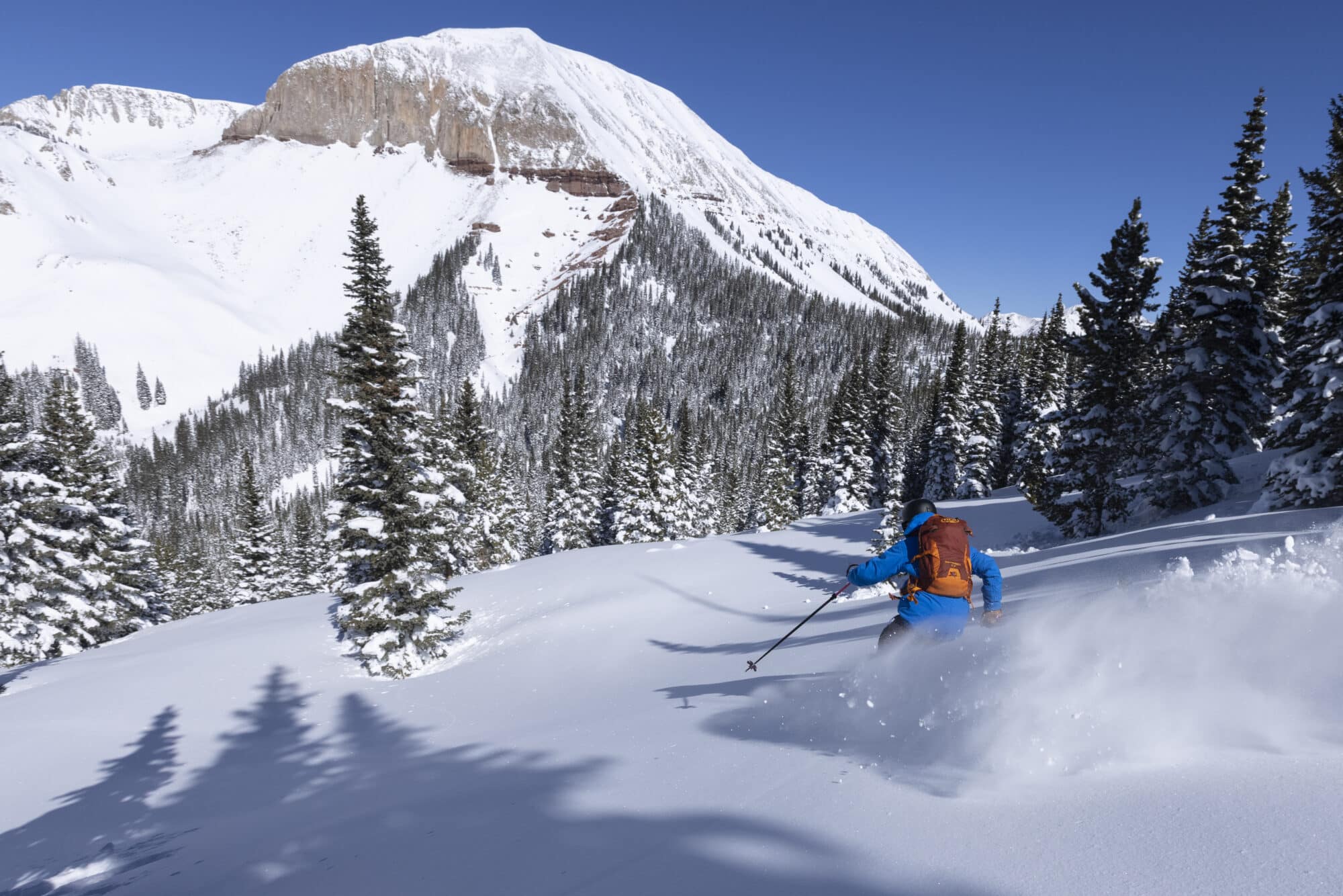 Skier takes first tracks on snowcat skiing trip