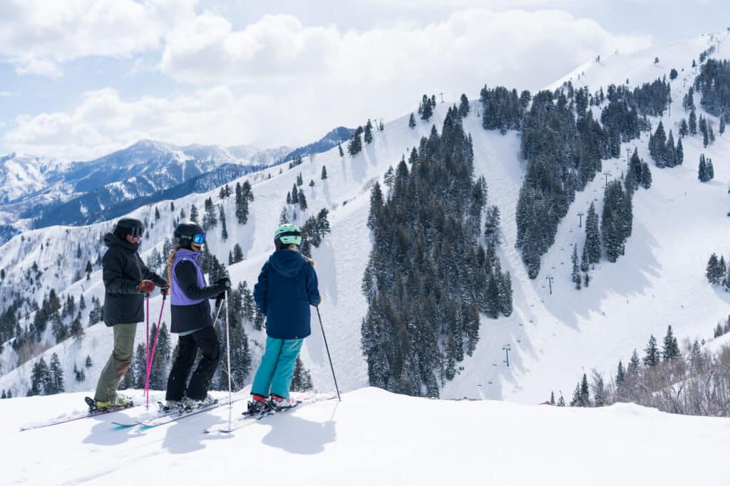 Group of skiers take in the views at the top of Sundance Mountain Resort