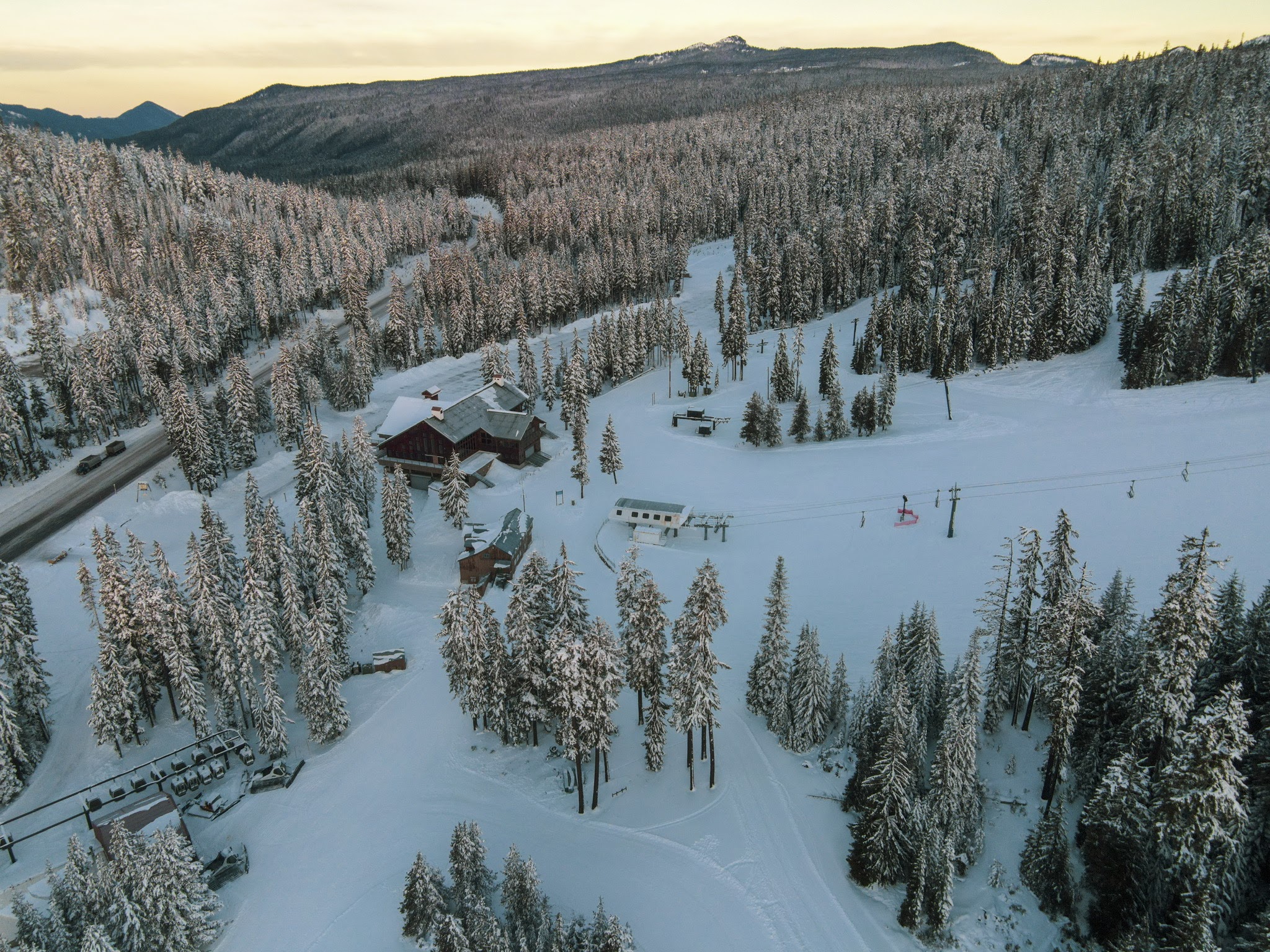 The lodge and lift at WPR sit nestled in a snowy wonderland 