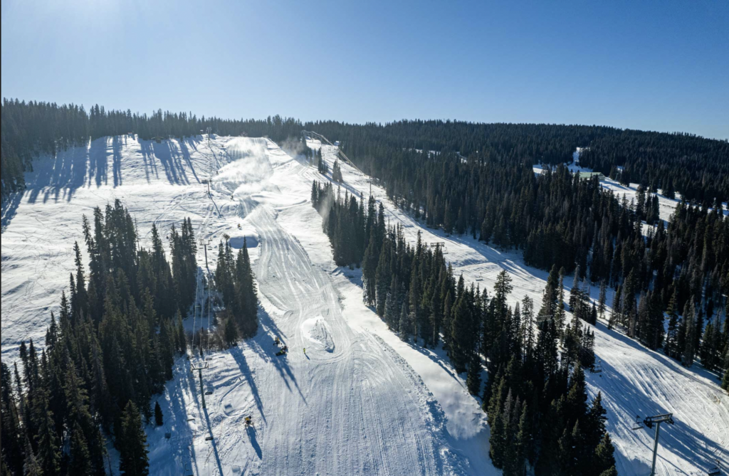 Ski slopes shine in the sun