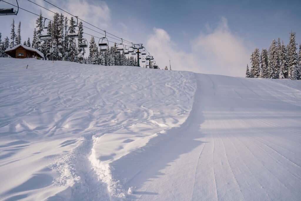 Groomers and powder after a snowstorm