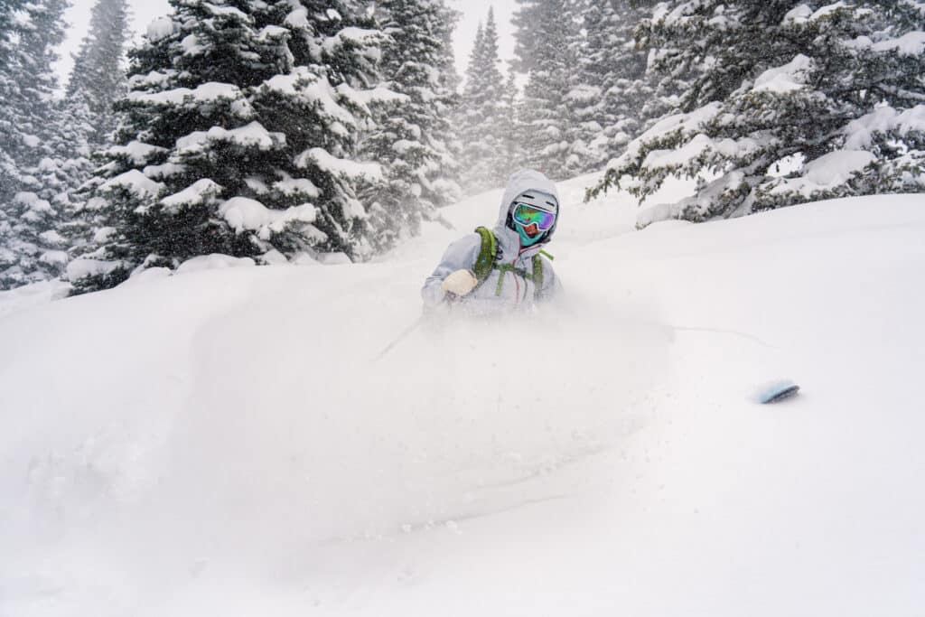 Skiing in untouched powder
