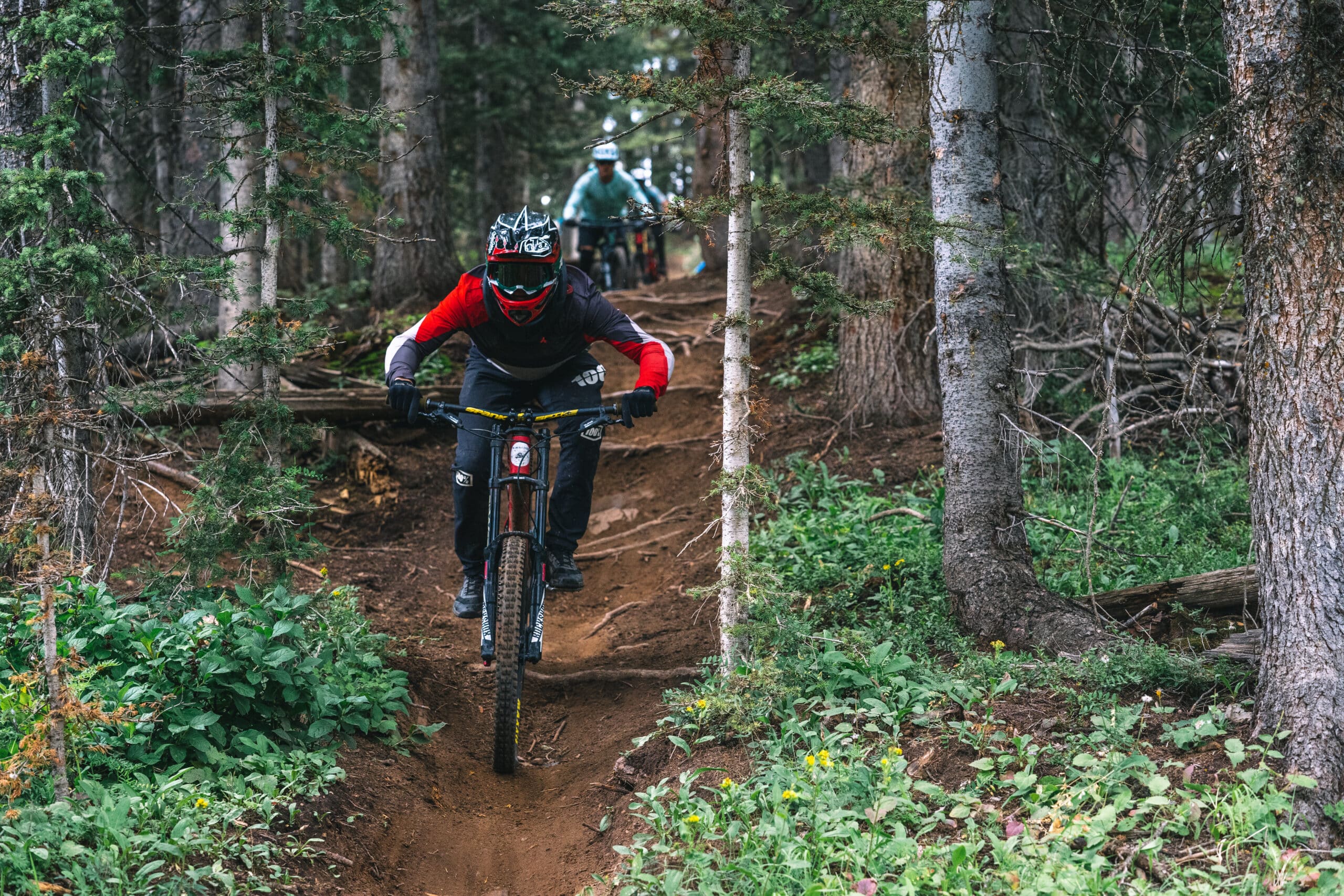 A bicyclist riding on Trail Party Race Day