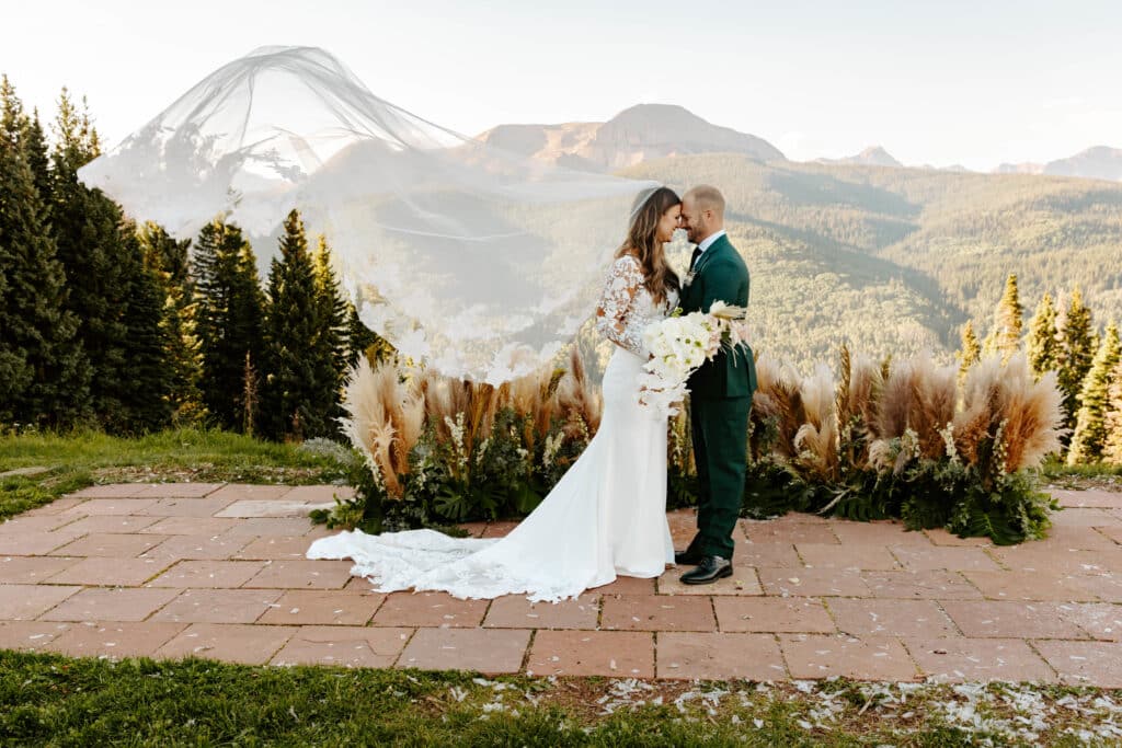 A bride and groom at Dante's ceremony site