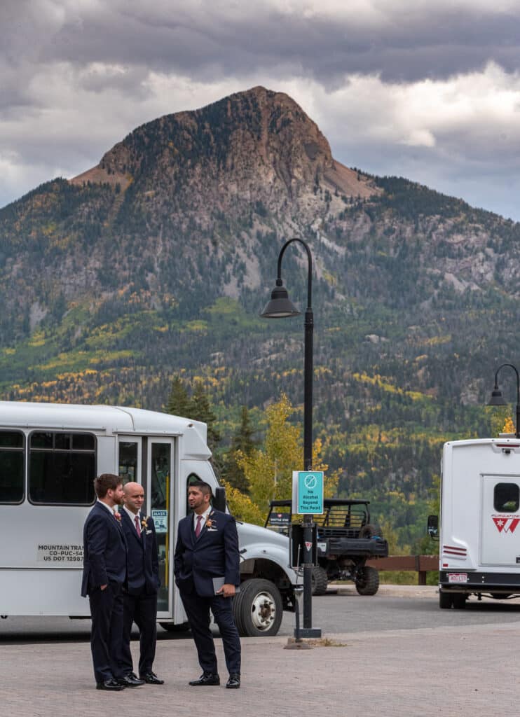 Wedding guests wait for the Purgatory Shuttle