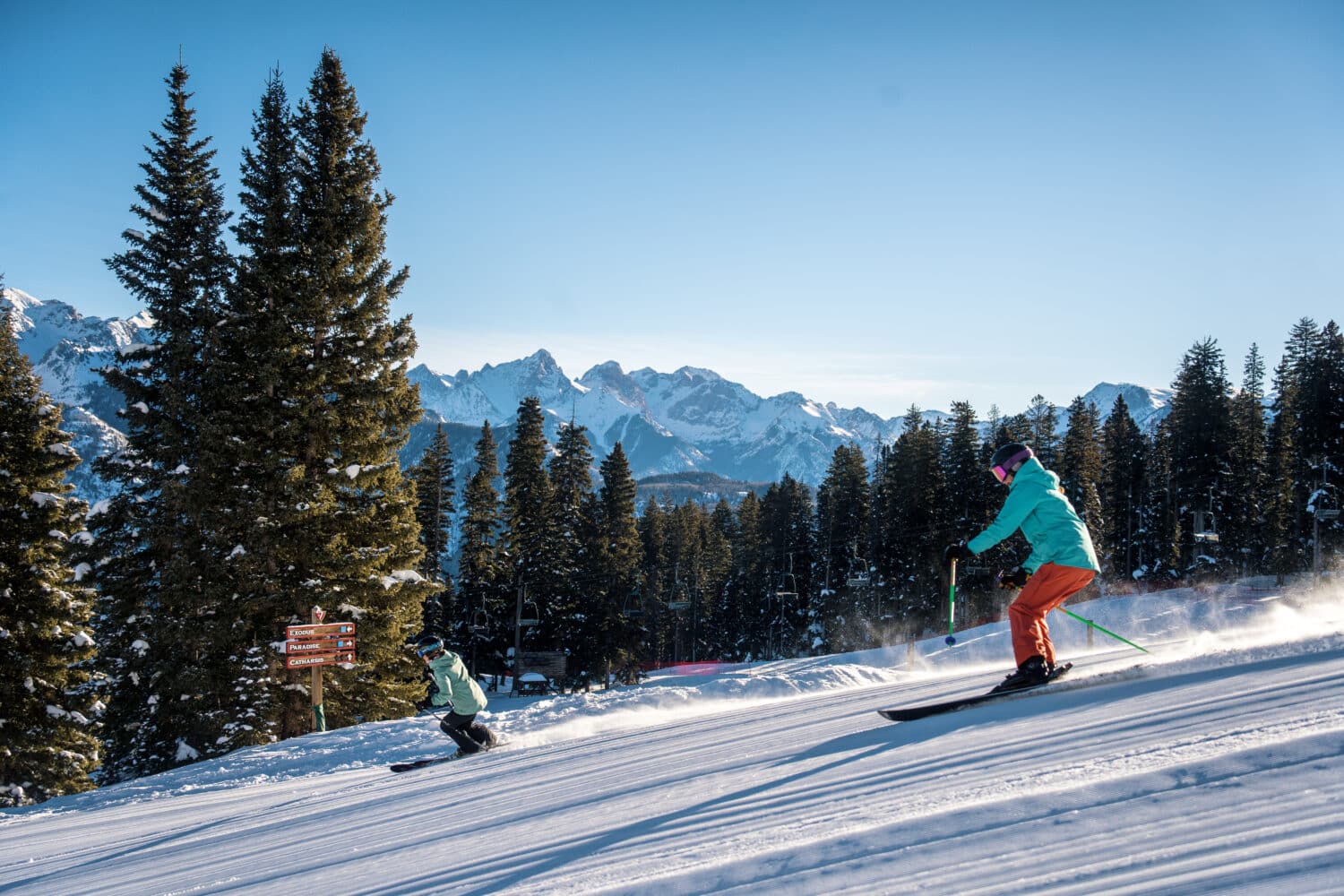 Skiers on a bluebird day