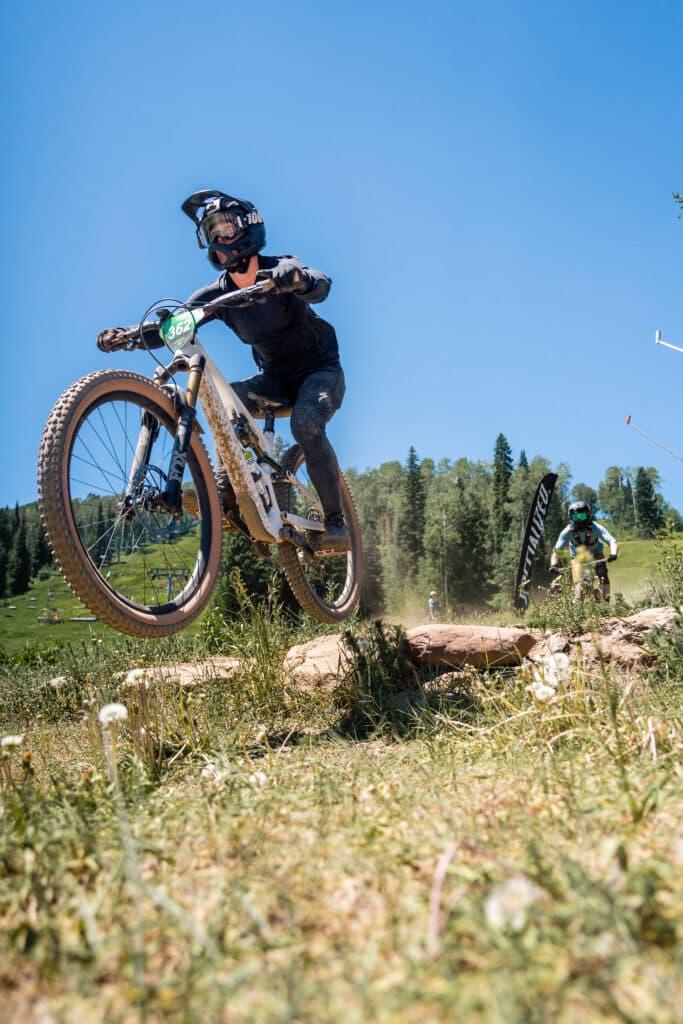 Mountain bikers race on single track