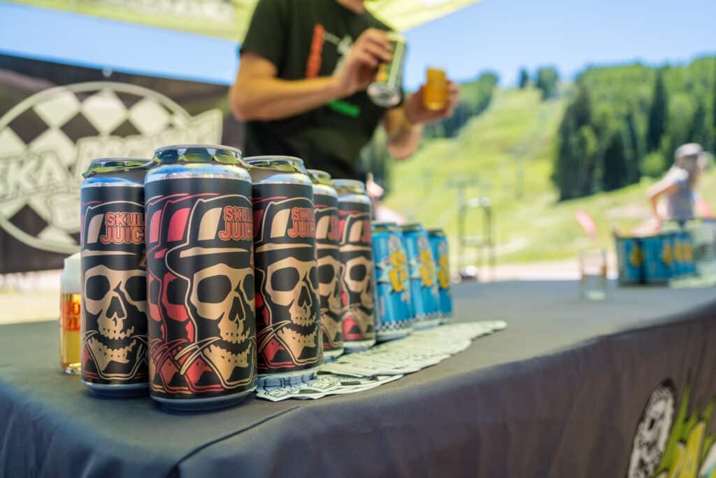 Ska beer cans on a table at Summer brew