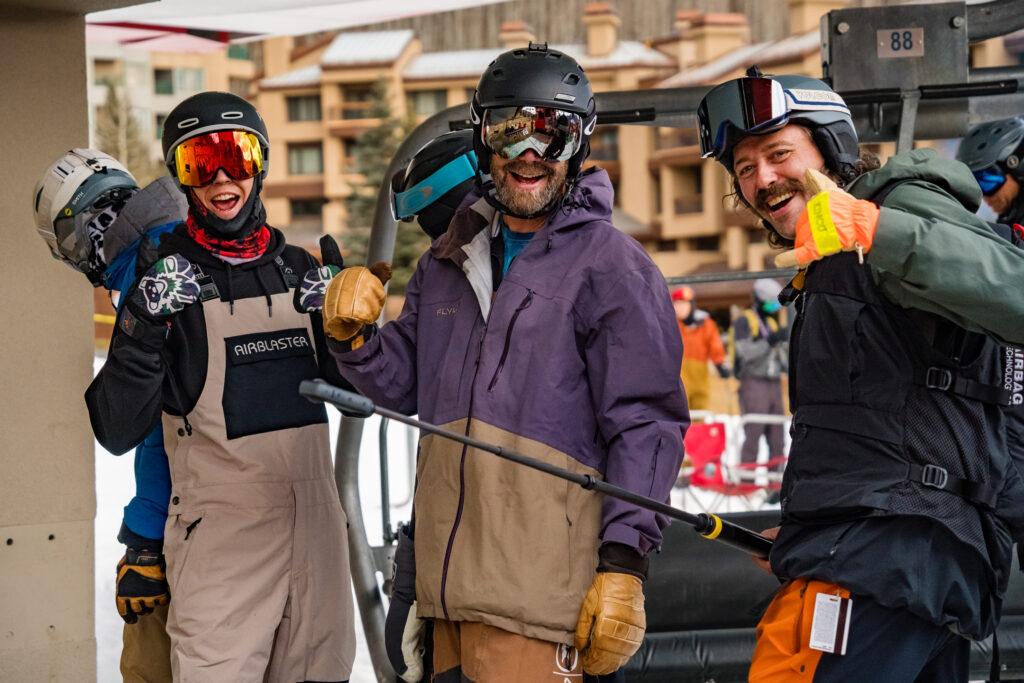 People celebrate in the lift line on opening day