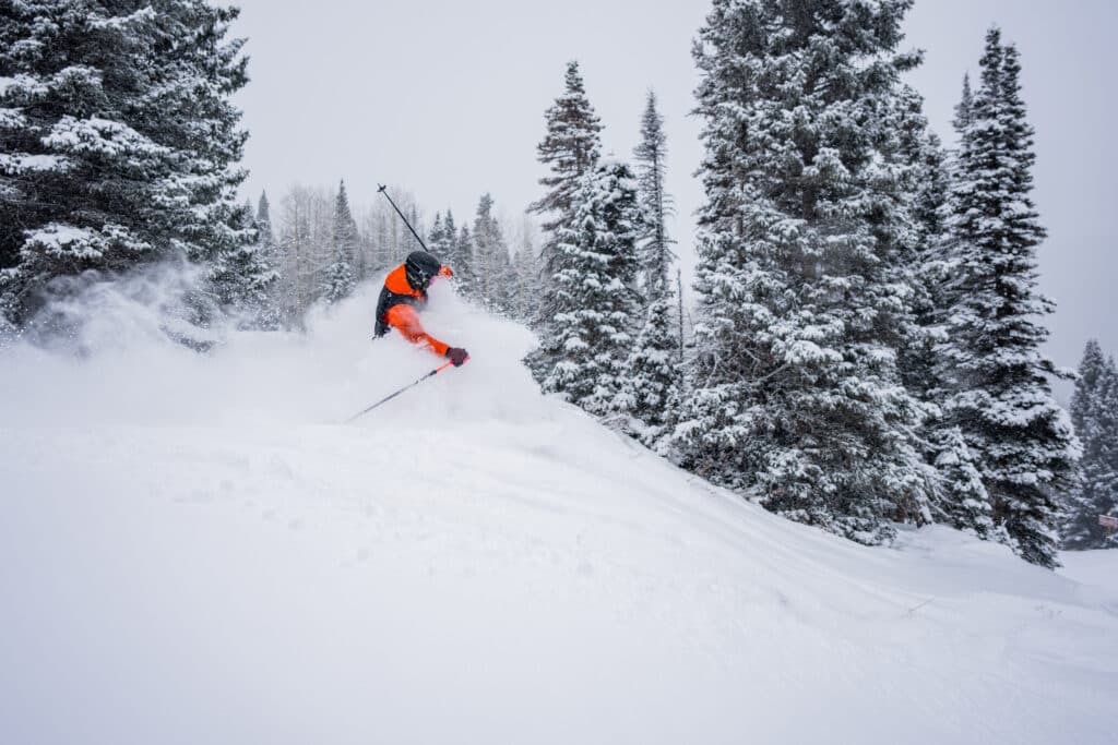 Skier cuts through fresh powder