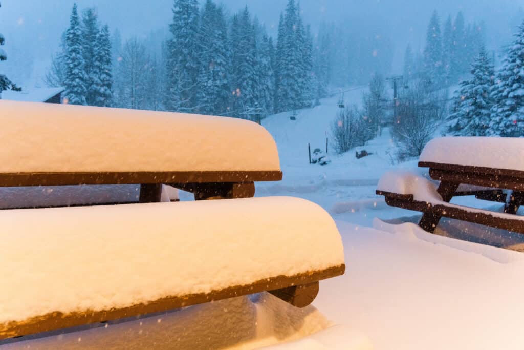 Snow accumulation at the Purgatory Base area 2/7/24