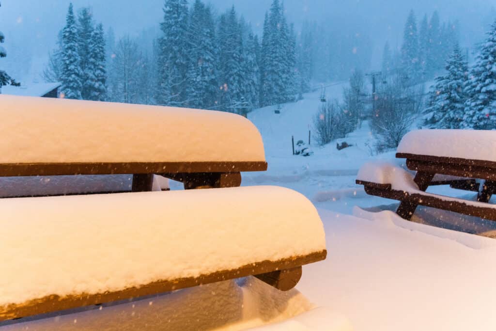 Snow accumulation at the Purgatory Base area 2/7/24