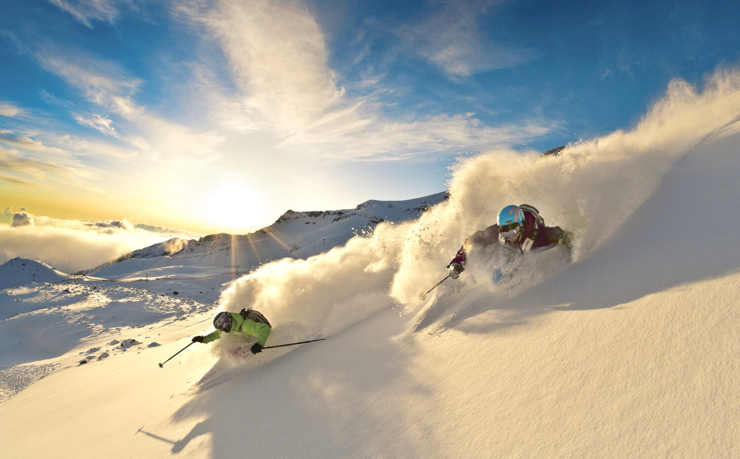 A skier in powder at La Parva Ski Resort in Chile