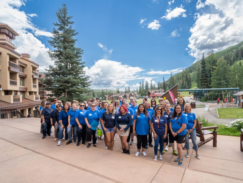 A large business group enjoys a summer day full of activities and group meals at Purgatory Resort