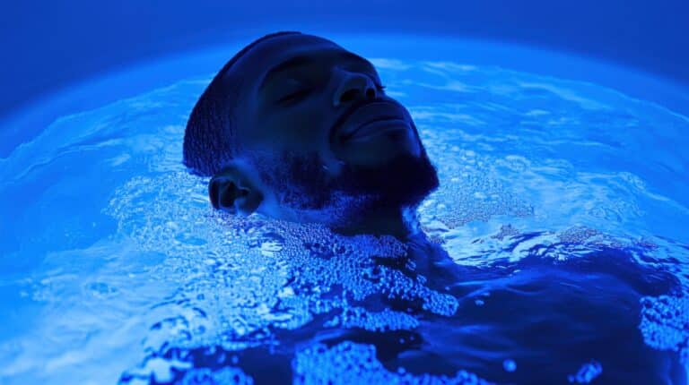 Male floating in a relaxing salt bath
