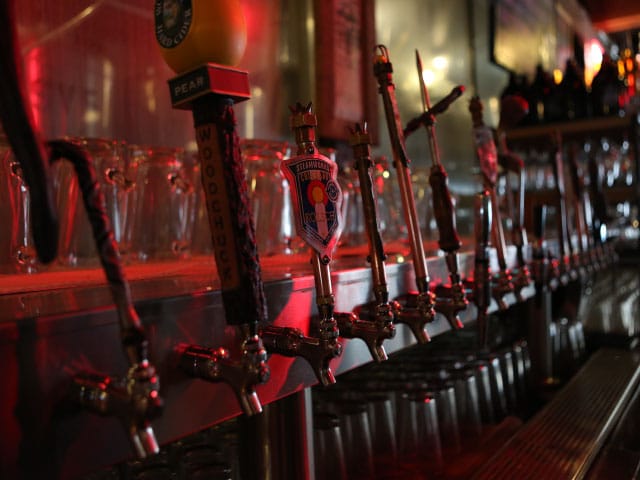 Beer taps at Steamworks Brewing Company in Durango CO