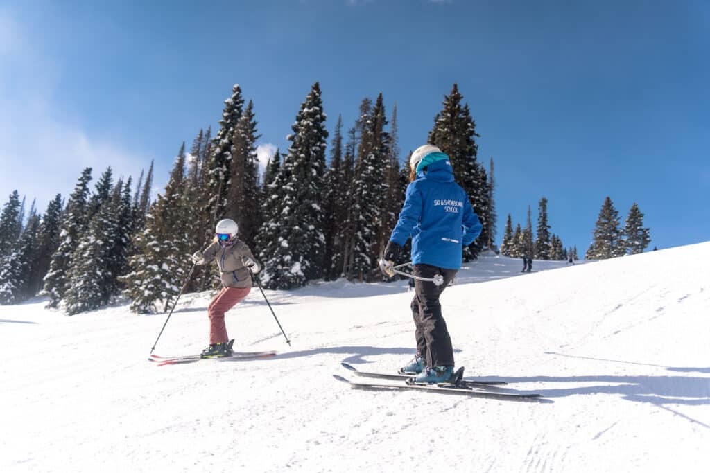 Skier works on the basics of a proper ski turn