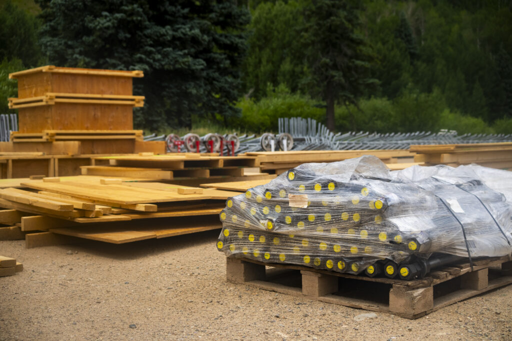 Tower footer molds for concrete pours and tower bolts delivered for the Gelande lift