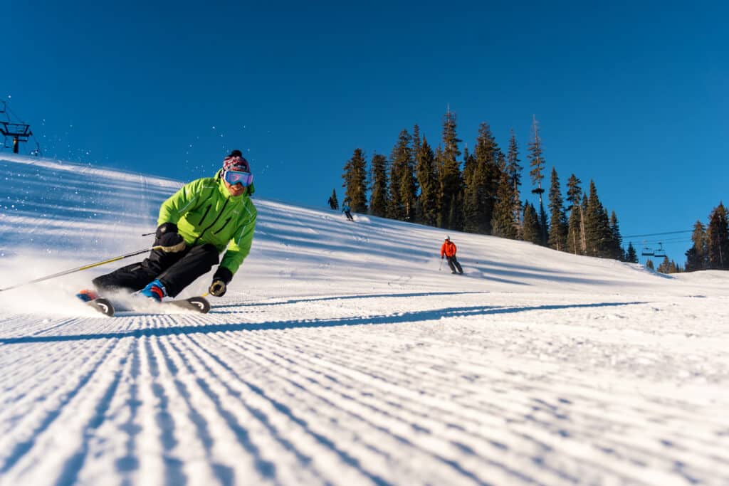 Skier carves down fresh groom at Purgatory Resort