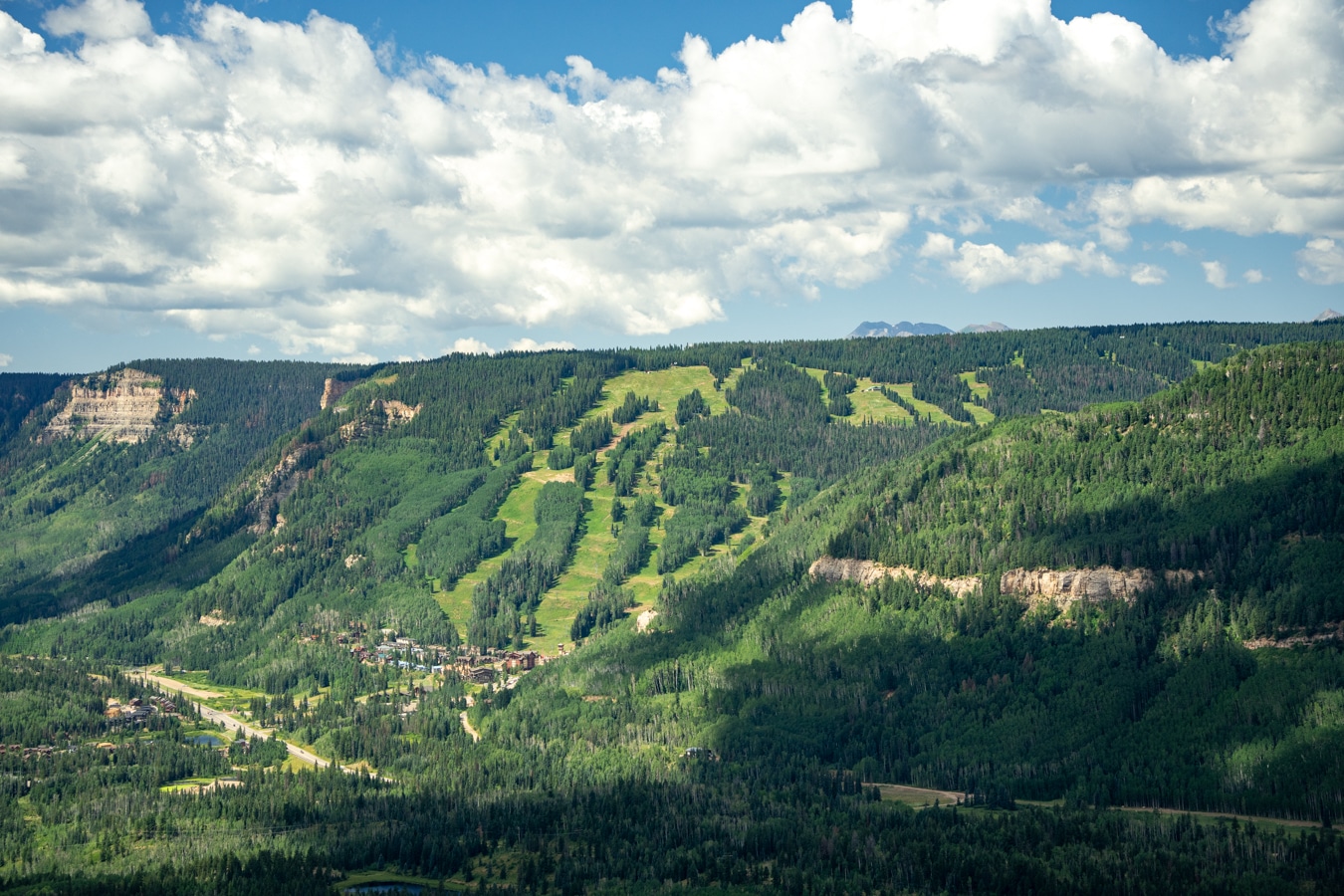 Drone photo of Purgatory Resort looking south in spring time