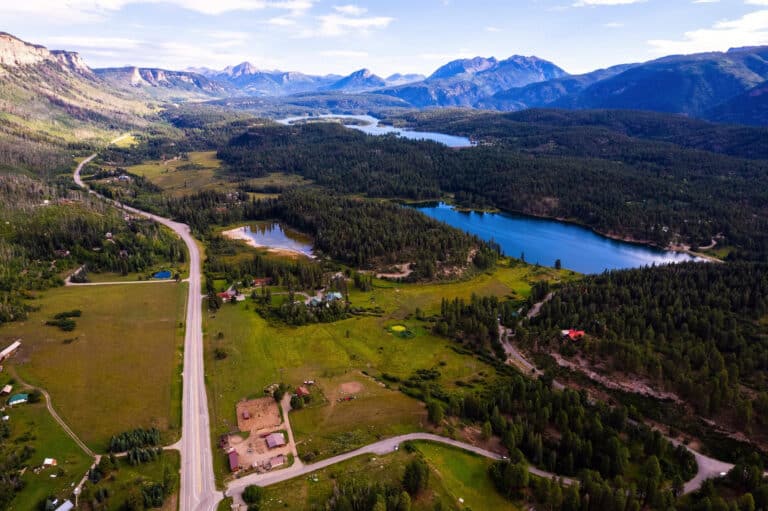 A view of Bears Ranch from a drone looking north towards Engineer Mountain