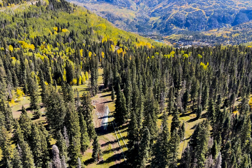 Drone view of the Divinity snowmaking pipeline project.
